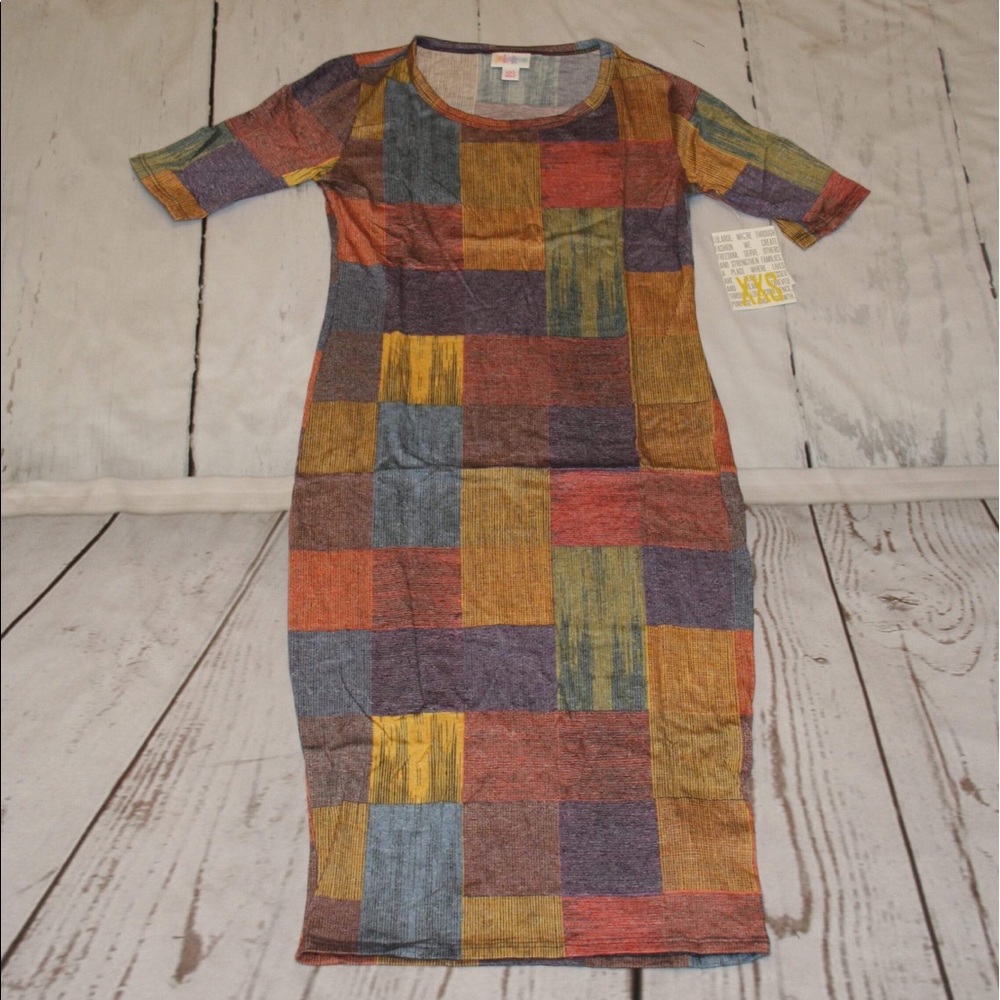 XXS LuLaRoe Julia Dress in Patchwork Print NWT
